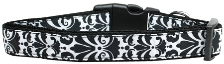 Damask Black Nylon Dog Collar Medium Narrow